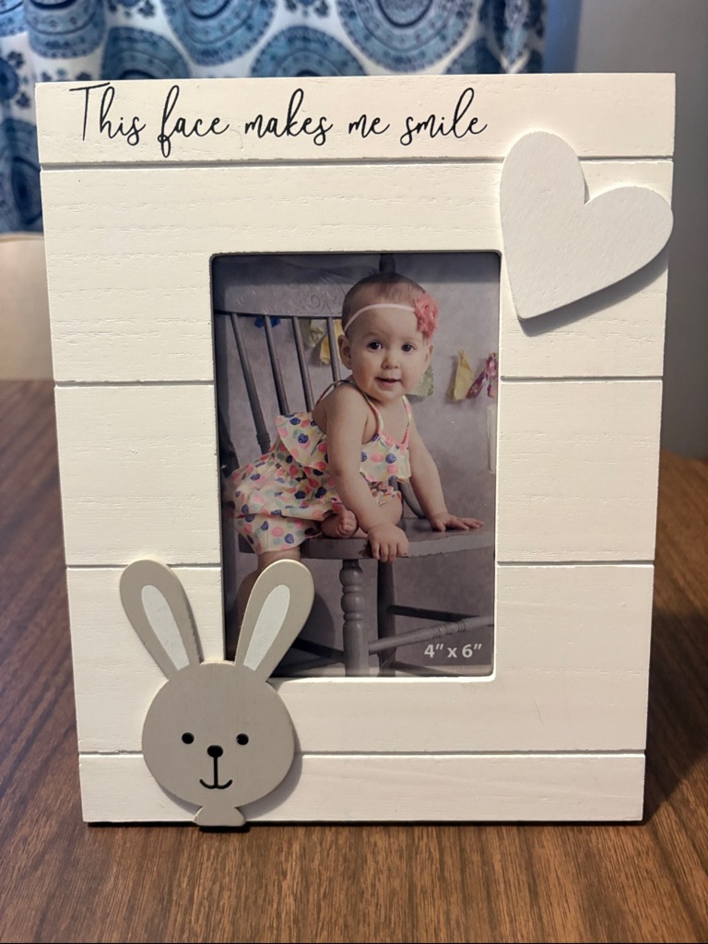 NEW White 4x6 Photo Frame Rabbit Heart  "This Face Makes Me Smile"